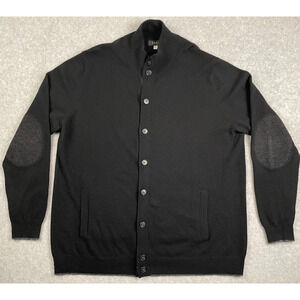 Forte Cashmere Black Cardigan Sweater Elbow Patches Menโs Large